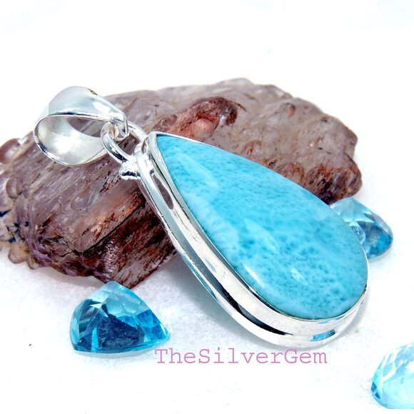 Larimar Gemstone Pendant, 925 Sterling Silver, Handmade Design Pendant, For Gift - Picture 2 of 8